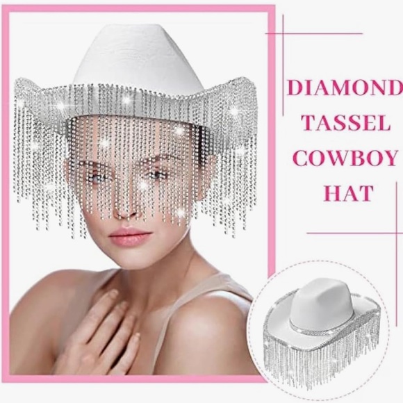 NEW| Rhinestone Fringe Cowboy Cowgirl Festival Carnival Concert Hat - Picture 7 of 9